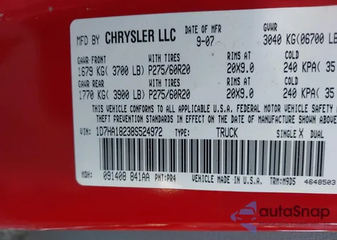 2008 Dodge Ram 1500 Slt из США, поврежденный, VIN 1D7HA18238S524972